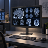 LG 32HQ713D-B diagnostic monitor in radiology workstation setup
