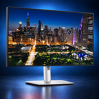 Dell UltraSharp U3225QE 31.5-inch 4K Thunderbolt worklist monitor front view displaying a cityscape