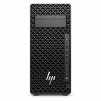 HP Z2 G1i Tower front view with diamond ventilation grille, USB connections and silver HP logo on a plain white background.