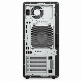 HP Z2 G1i Tower rear view showing power inlet, ventilation, USB, Ethernet, display ports and expansion slots on white.
