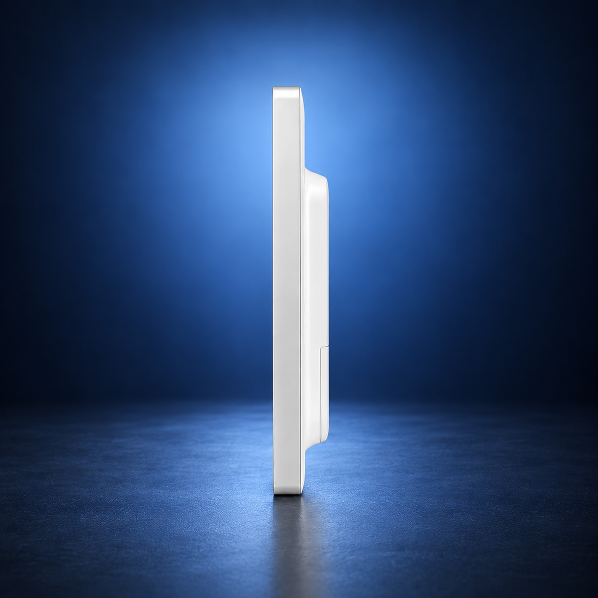 LG 27HK510S-W surgical monitor, side right view of the white housing on a dark blue studio background.