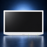 SONY-LMD-32M1MD surgical monitor, front view, white housing and black screen against a dark blue studio background.