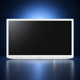 SONY-LMD-43M1MD surgical monitor, front view, white housing and black screen against a dark blue studio background.