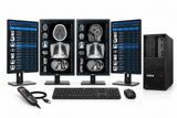 LG 24HR513C-B complete workstation package with two medical displays, two Dell 24-inch portrait monitors, Lenovo P3 tower, Philips LFH3500 microphone, keyboard and mouse on white.