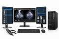 LG 31HN713D-B complete workstation package with one medical display, two Dell 24-inch portrait monitors, Lenovo P3 tower, Philips LFH3500 microphone, keyboard and mouse on white.