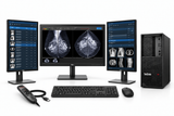 LG 31HN713D-B complete workstation package with one medical display, two Dell 24-inch portrait monitors, Lenovo P3 tower, Philips LFH3500 microphone, keyboard and mouse on white.