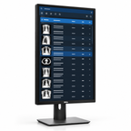 Representative Dell 24-inch portrait worklist monitor with an adjustable stand, displaying a radiology worklist on a white background.