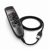 Philips SpeechMike Premium LFH3500 wired dictation microphone, showing push-button controls, trackball and USB-A cable on a white background.