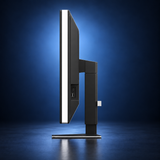 EIZO RadiForce RX270 monitor, side profile showing the panel depth, stand, and base on a dark blue studio background.